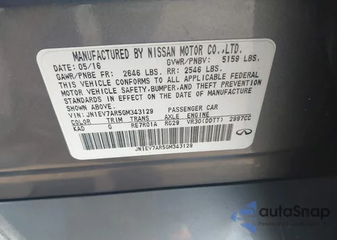 2016 Infiniti Q50 3.0T Premium from USA, damaged, VIN JN1EV7AR5GM343129